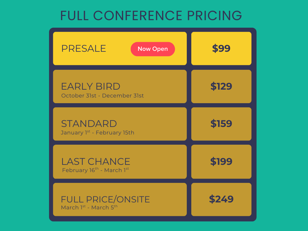 Pricing schedule for WPPI Full Conference 2026